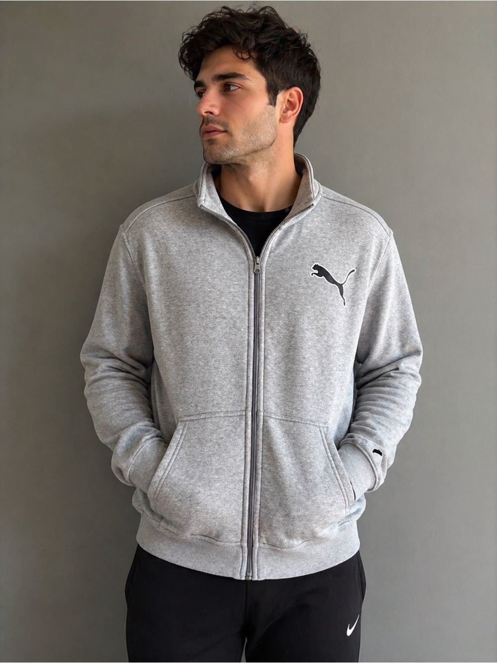Puma Grey Zip Up Sweatshirt XL Men’s Logo Athletic Fleece